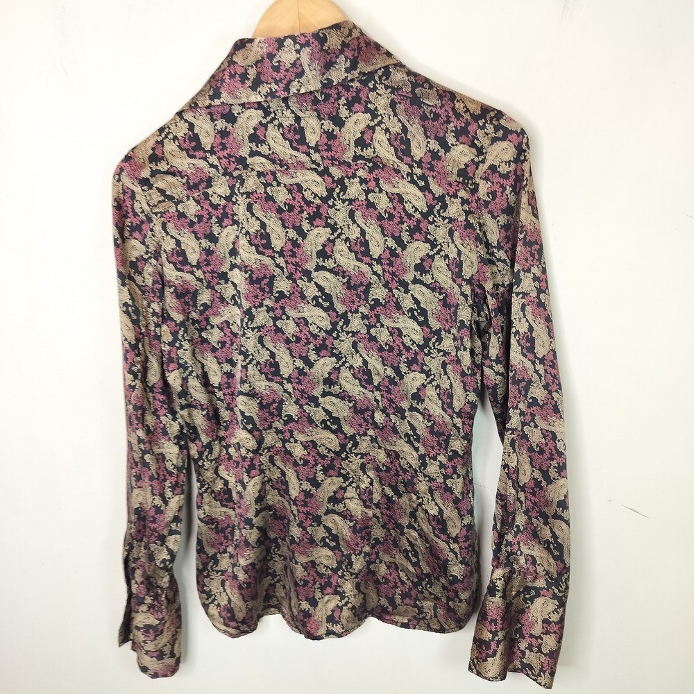 Gene Meyer Silk Paisley Floral Button Up Shirt Dark Romantic - Picture 8 of 8